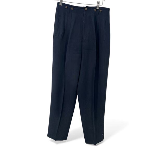 J. Peterman 4 high-waisted navy trousers pants Silk Twill Glamour 27" inseam - Picture 2 of 6